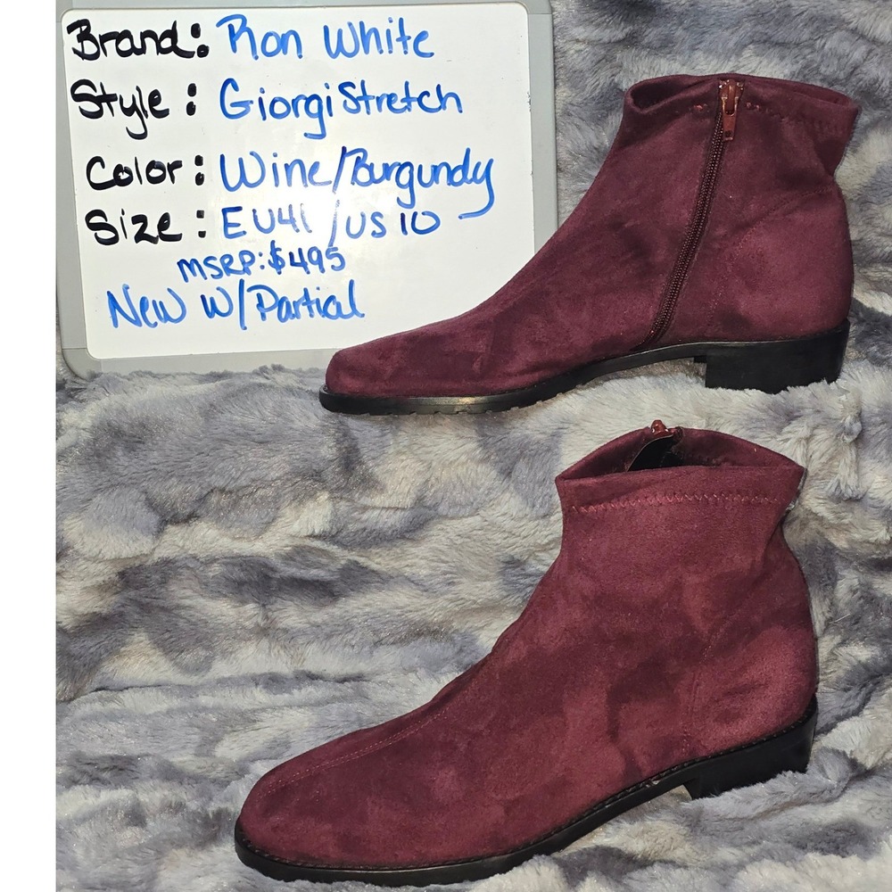 NEW Ron White Giorgi Stretch Wine Burgundy Suede Ankle Boots EU 41 US‎ 10